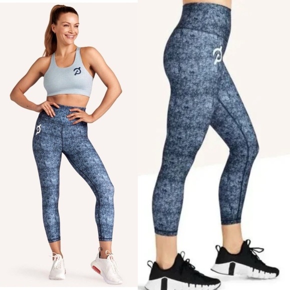 Peloton Blue Cadence Crop Leggings High Waist Athletic Workout Cycling L - Picture 1 of 9